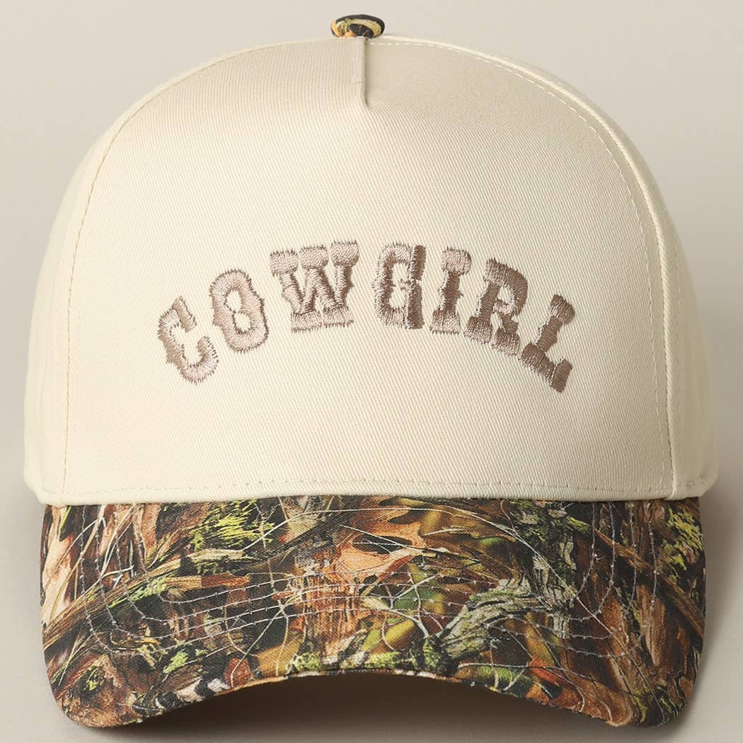 COWGIRL Lettering Embroidery Camo Two-Tone Cap: CAMO-BEIGE / ONE SIZE