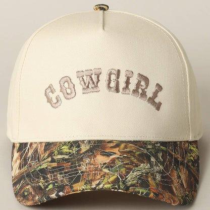 COWGIRL Lettering Embroidery Camo Two-Tone Cap: CAMO-BEIGE / ONE SIZE