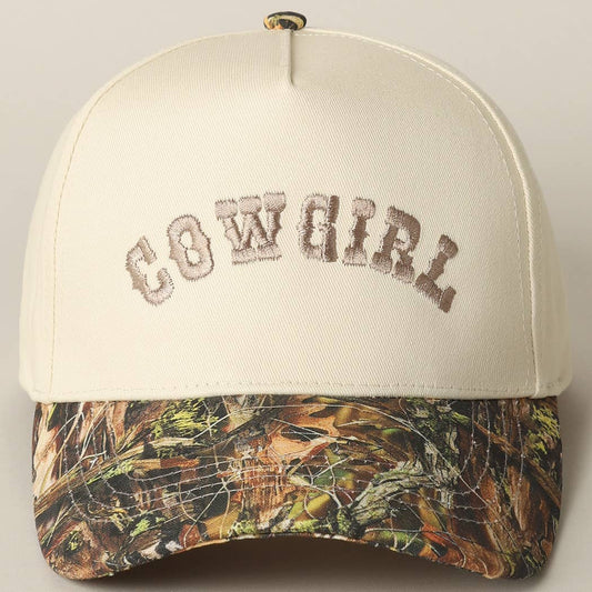 COWGIRL Lettering Embroidery Camo Two-Tone Cap: CAMO-BEIGE / ONE SIZE