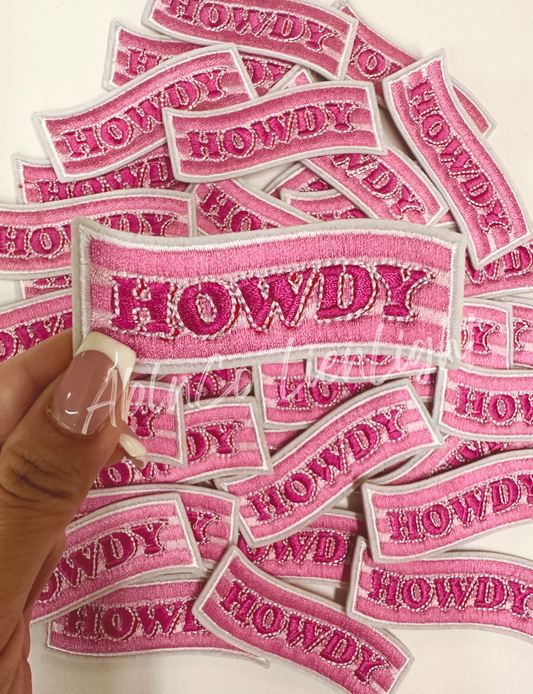 Trucker hat patches 3” pink howdy cowgirl embroidery patch