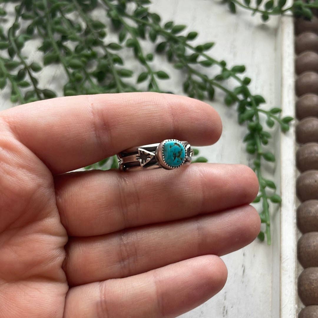 “The Double Arrow” Navajo Turquoise Sterling Silver Ring: 7.25 ring 120