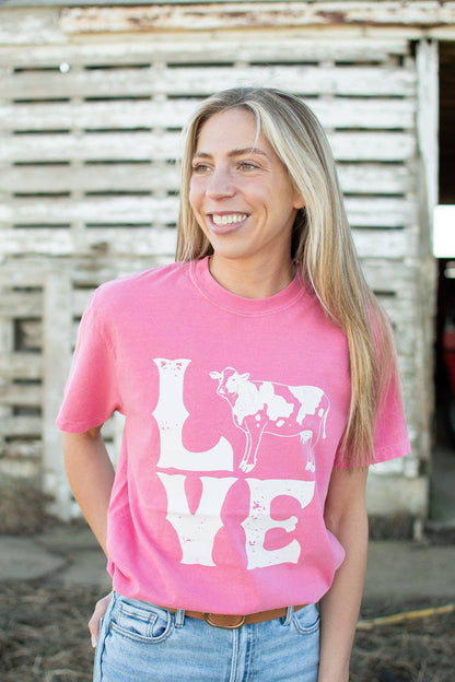 Valentine Cow 'LOVE' Pink Graphic Tee