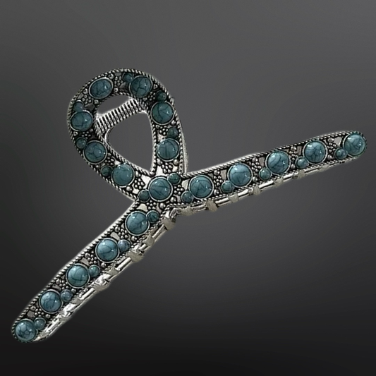 Western Turquoise Coral Claw Clip Beaded Hair Clip: Turquoise/Turquoise