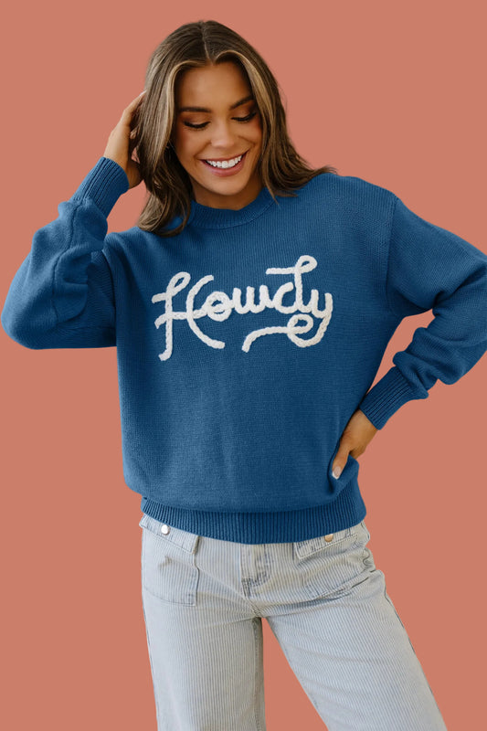 Western Howdy Embroidered Crewneck Sweater