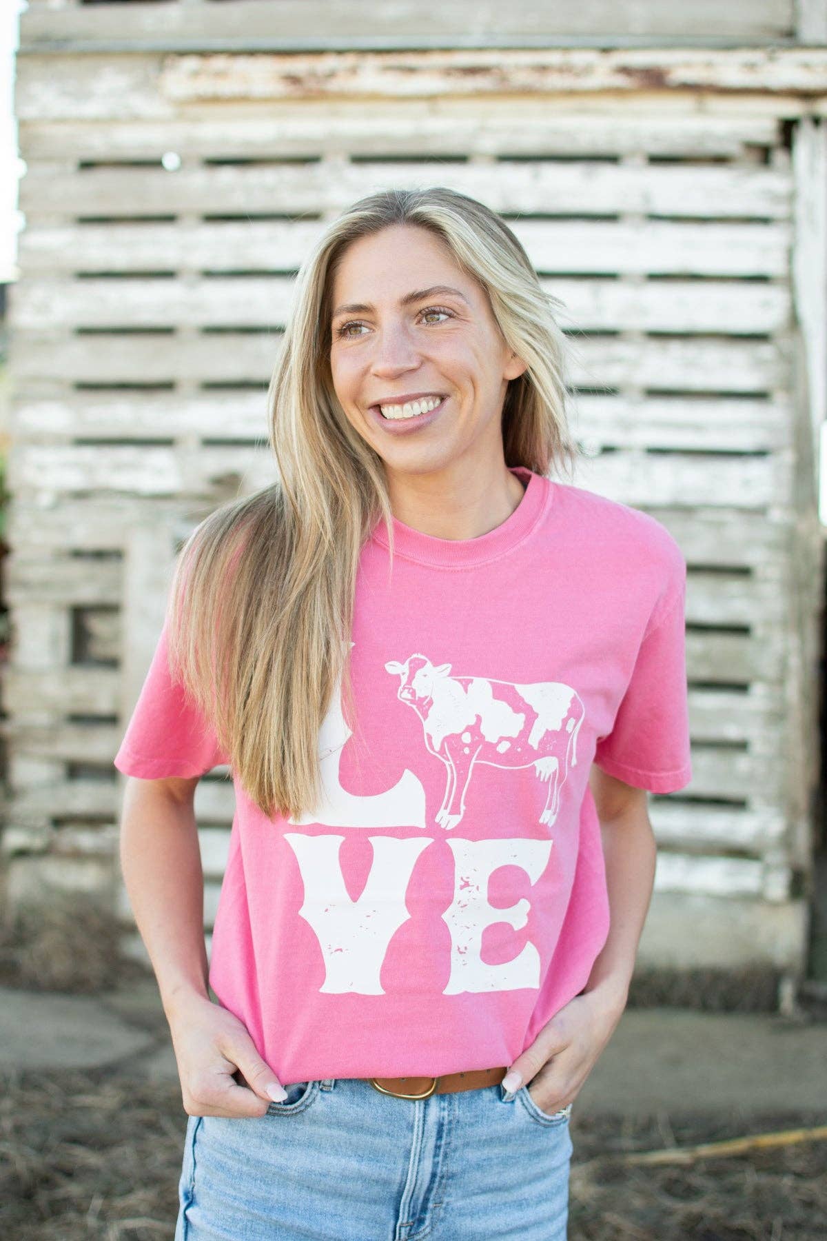 Valentine Cow 'LOVE' Pink Graphic Tee