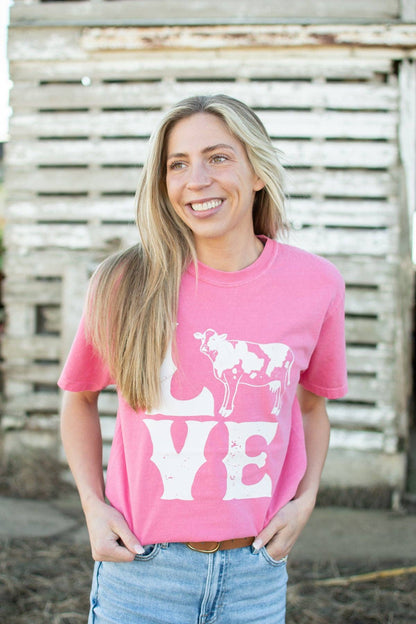 Valentine Cow 'LOVE' Pink Graphic Tee