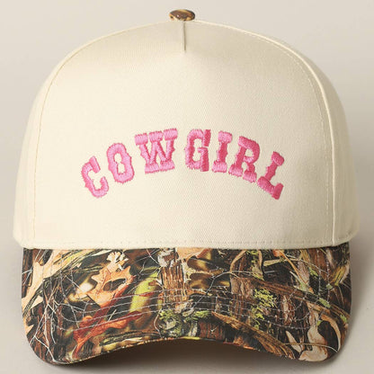 COWGIRL Lettering Embroidery Camo Two-Tone Cap: CAMO-BEIGE / ONE SIZE