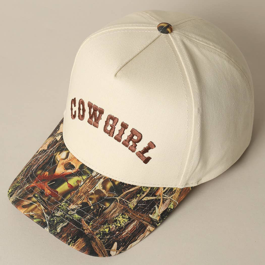 COWGIRL Lettering Embroidery Camo Two-Tone Cap: CAMO-BEIGE / ONE SIZE