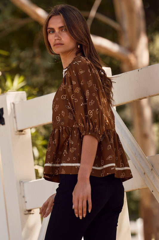 Western Printed Cotton Blouse