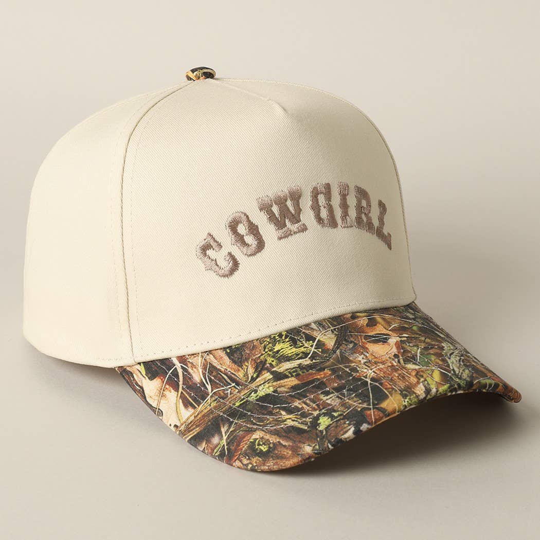 COWGIRL Lettering Embroidery Camo Two-Tone Cap: CAMO-BEIGE / ONE SIZE