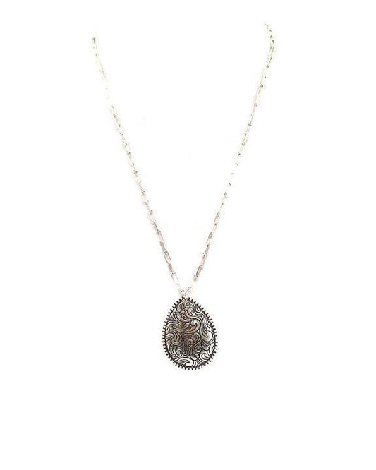 Western Etched Teardrop Necklace