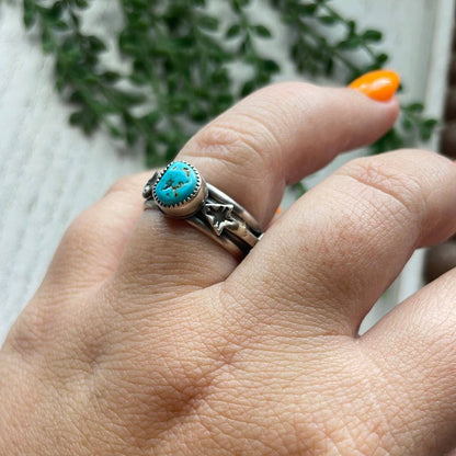 “The Double Arrow” Navajo Turquoise Sterling Silver Ring: 7.25 ring 120