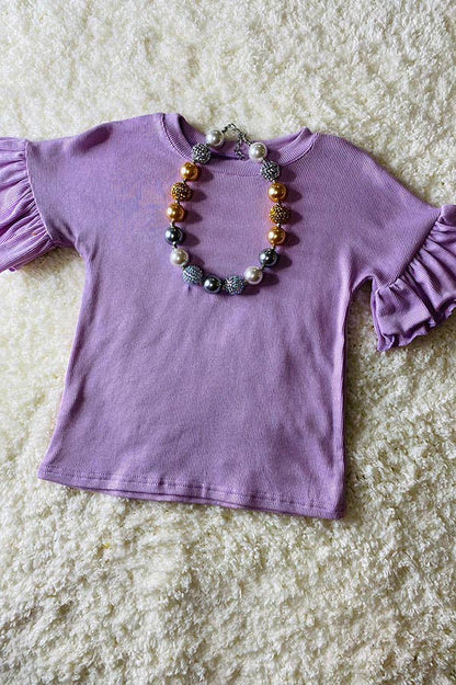 Lilac ruffle short sleeve girls top Large