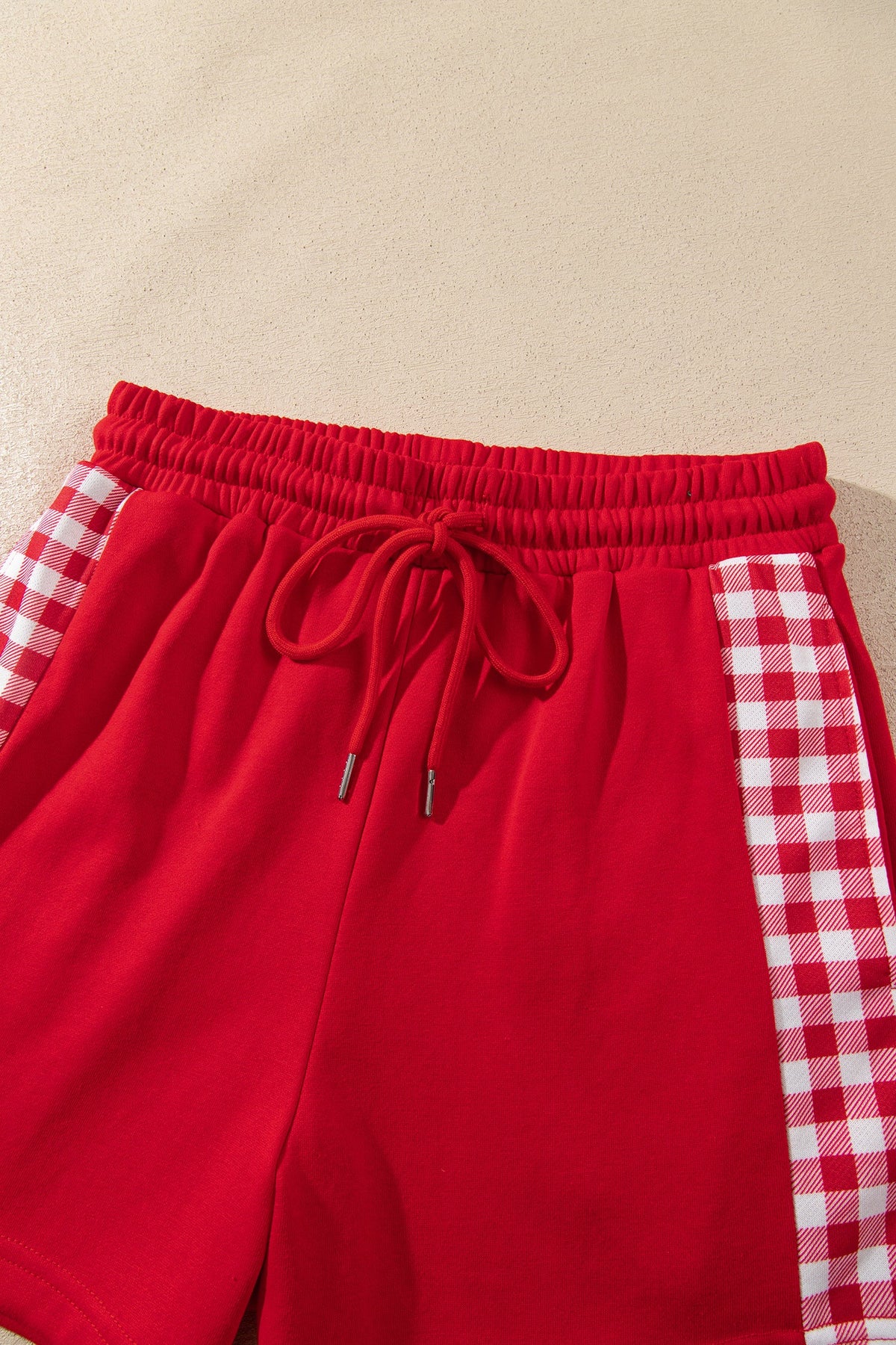 Gingham Patchwork Half-Zip Pullover & Shorts Set