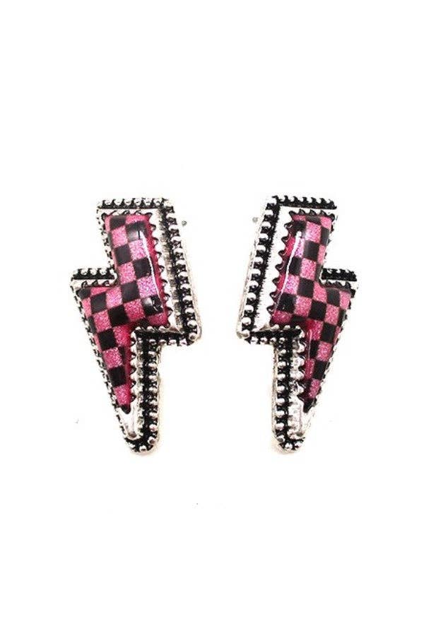 CHECKER THUNDER BOLT STUD EARRINGS: TURQUOISE