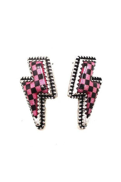 CHECKER THUNDER BOLT STUD EARRINGS: TURQUOISE