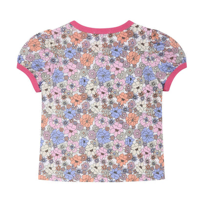 Floral All-Over Print Short Puff Sleeve T-Shirt: XL