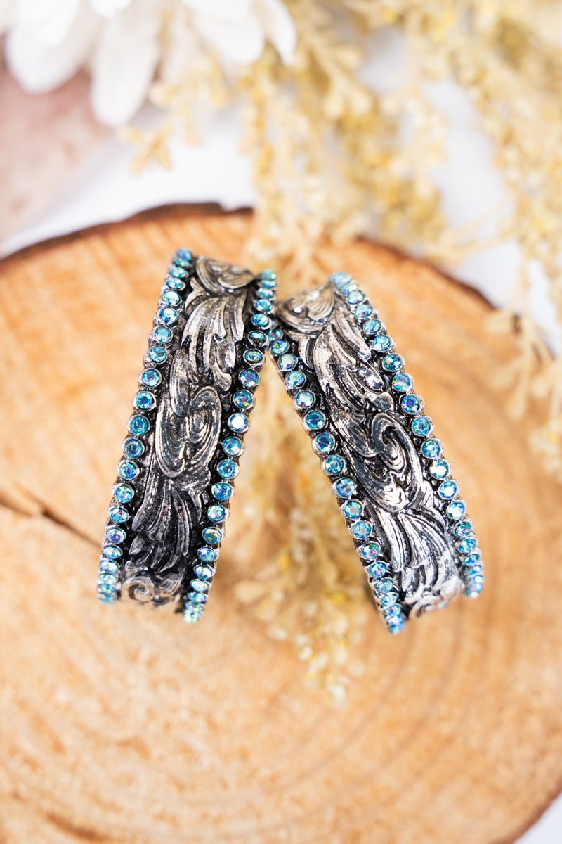 Blue Crystal Silvertone Hattie Hoop Earrings