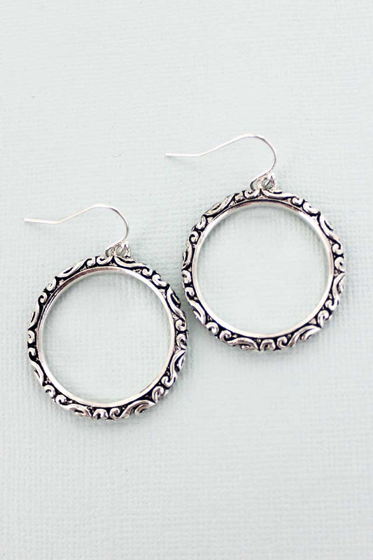 Silvertone Scroll Circle Earrings