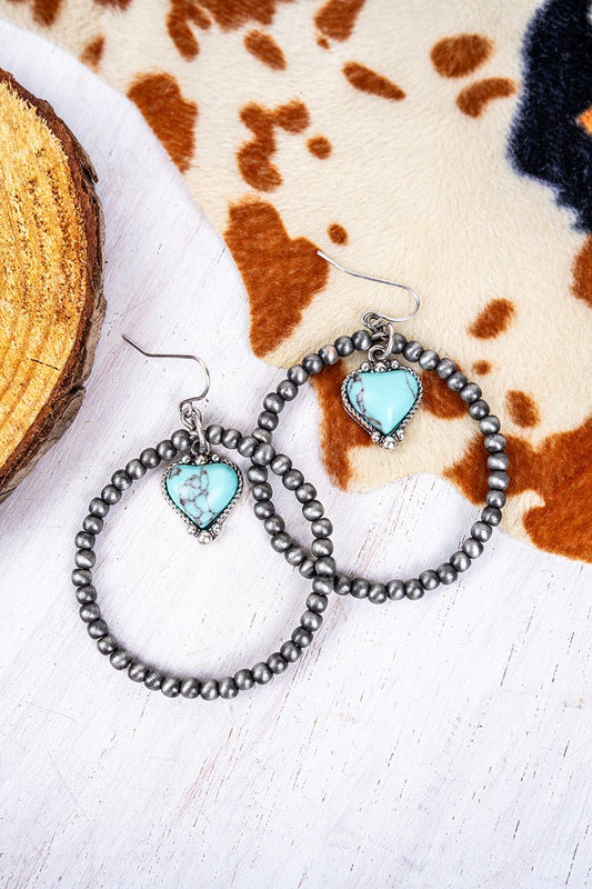 Heart Silver Navajo Inspired Pearl Hoop Earrings