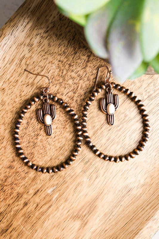 Cactus Copper Navajo Inspired Pearl Hoop Earrings