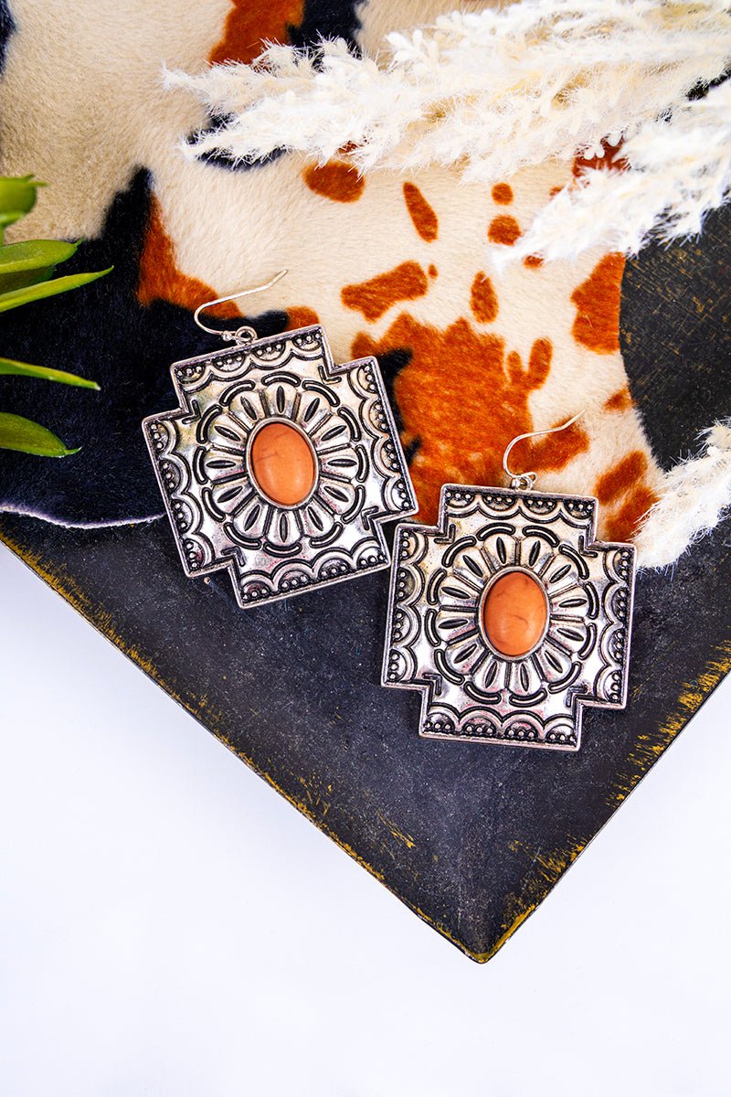 Orange Los Lagos Square Cross Earrings