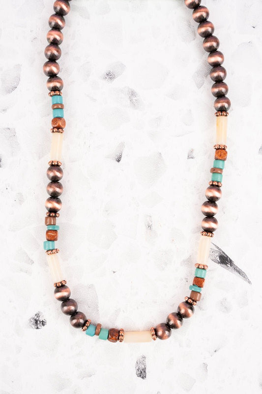 COPPER CANYON TURQUOISE AND PEARL BEADED NECKLACE