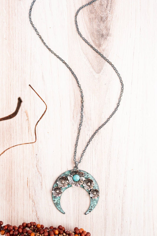 PATINA AND TURQUOISE BEAD SQUASH BLOSSOM NECKLACE
