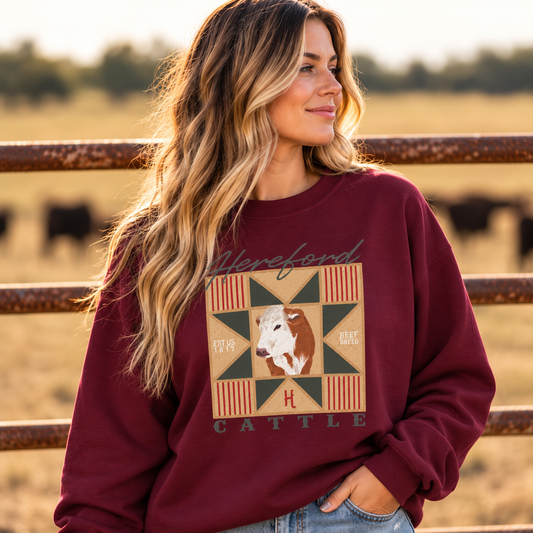 Hereford Cattle Quilt Crewneck Sweatshirt