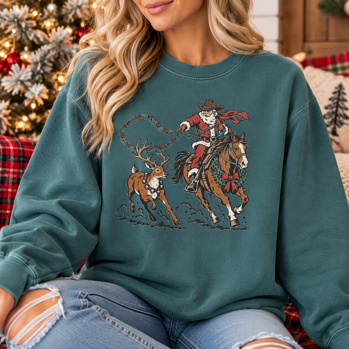 Western Cowboy Reindeer Sweatshirt