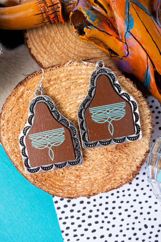 TIPI Brown Rising Sun Wood Cattle Tag Earrings