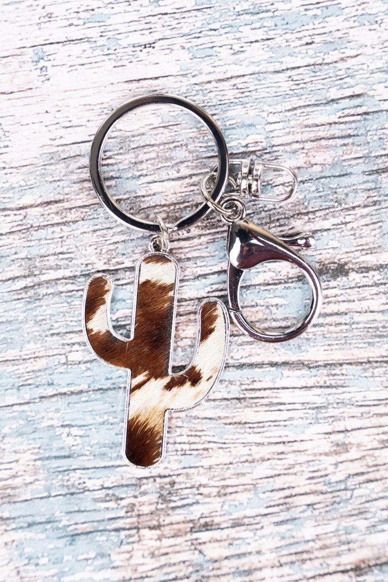 SPRING CITY BROWN COW CACTUS KEYCHAIN