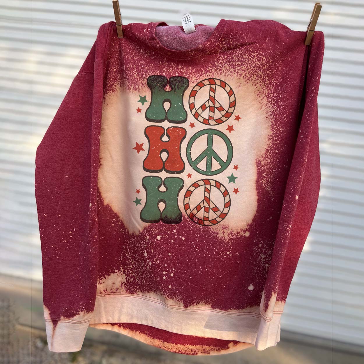 HO HO HO PEACE Red Bleached Sweatshirt