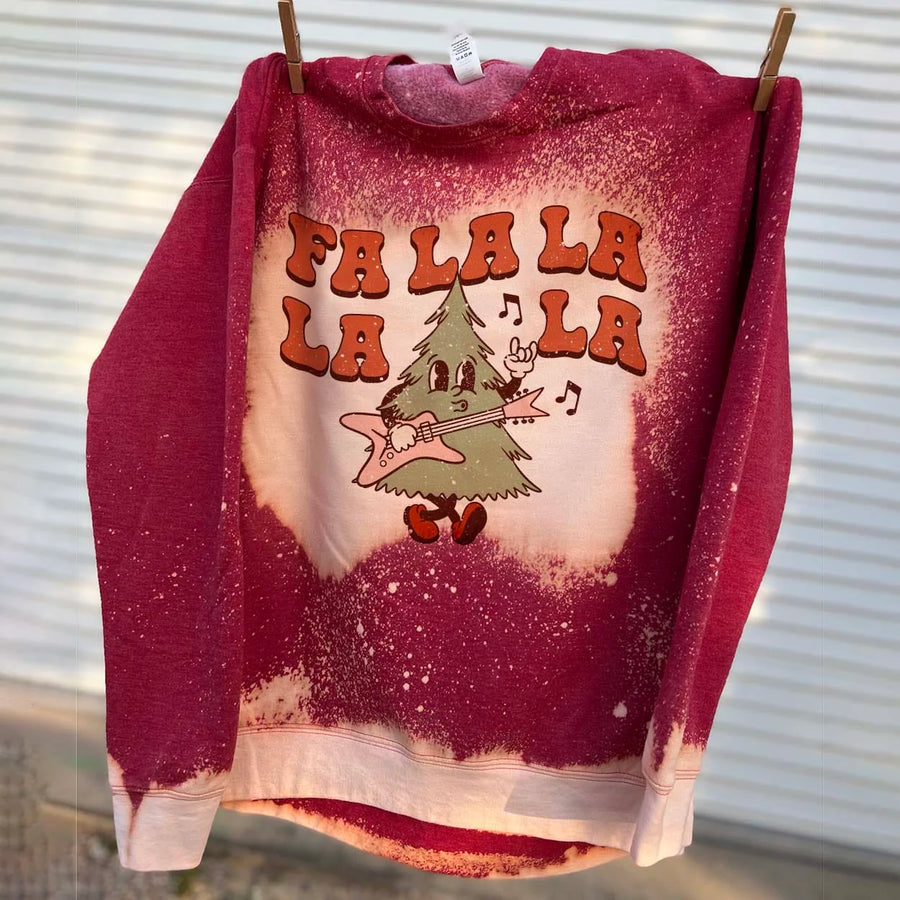 Rockin Christmas Tree- Red Bleached Sweatshirt