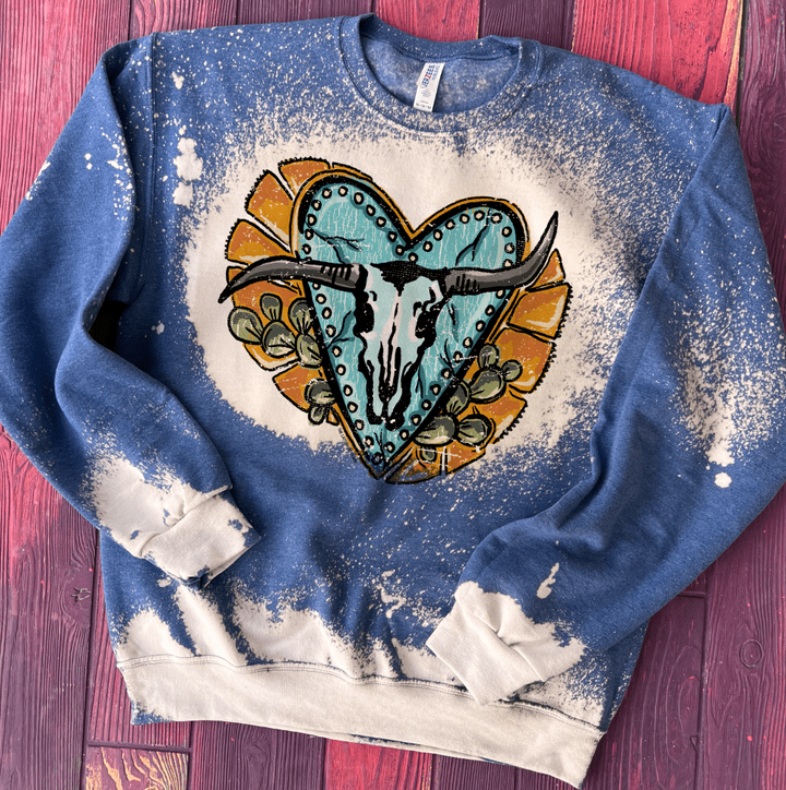 Crooked Horn Heart Bleached Pullover